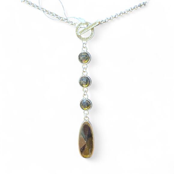 Unbranded Jewelry - Sterling Silver Brown Gemstone Drop Necklace